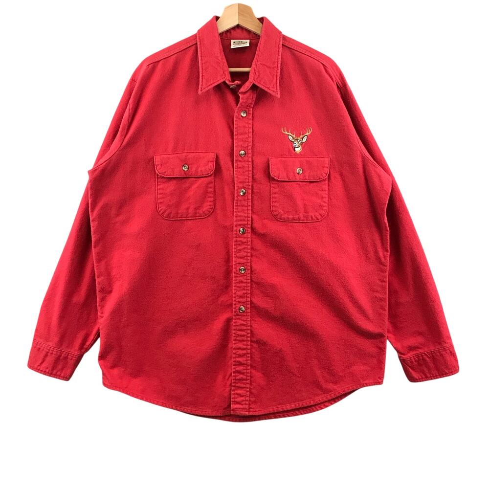 Five brother Long Sleeve Button Up Chamois Shirt Men's XL Embroidered Deer